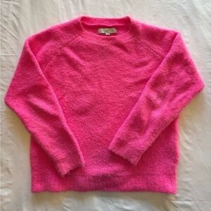 LOFT Bright Pink Crew Neck Boucle Valentines Galentines Womens Sweater